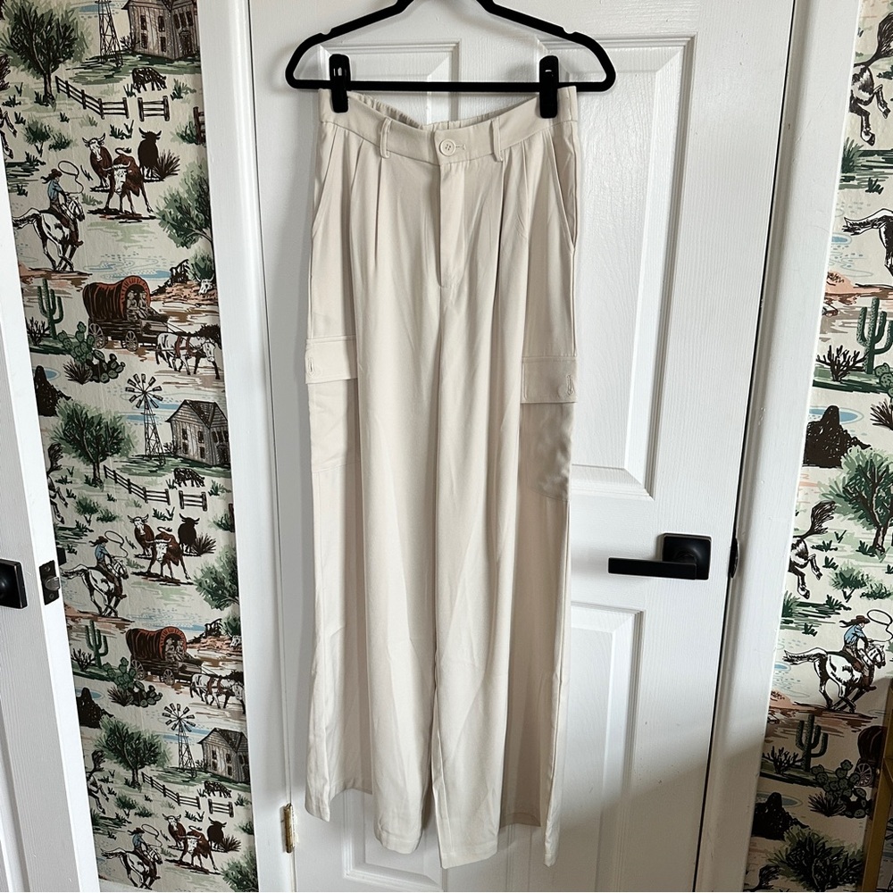 Cream Cargo Dress Pants